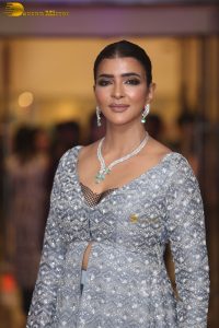 actress and producer Lakshmi Manchu spotted in a silver blue dress at an event