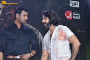 Laththi movie teaser launch attended by Vishal, Udhayanidhi Stalin, Sunaina and Nassar