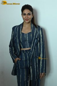 actress Lavanya Tripathi dressed in a striped pantsuit
