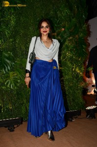 actress madhubala also known a madhoo attending a party in white top and blue skirt