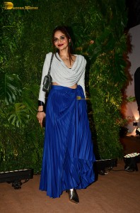 actress madhubala also known a madhoo attending a party in white top and blue skirt