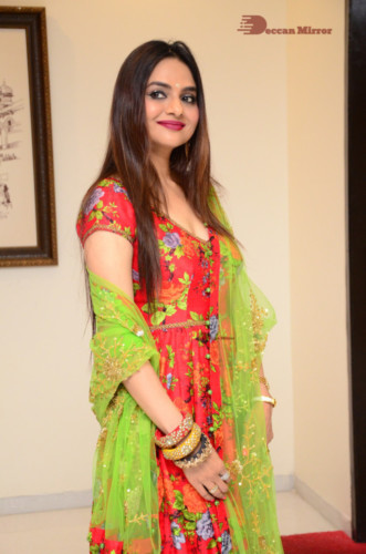 Tamil and Telugu Actress Madhubala in a red and green dress