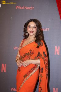 actress madhuri dixit beautiful in a orange red saree