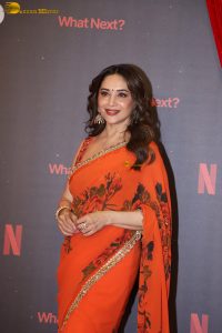 actress madhuri dixit beautiful in a orange red saree