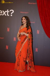 actress madhuri dixit beautiful in a orange red saree