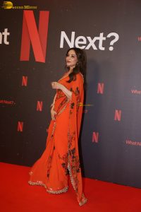 actress madhuri dixit beautiful in a orange red saree