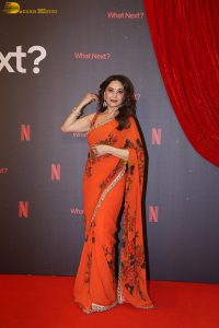 actress madhuri dixit beautiful in a orange red saree