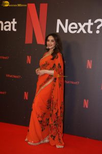 actress madhuri dixit beautiful in a orange red saree