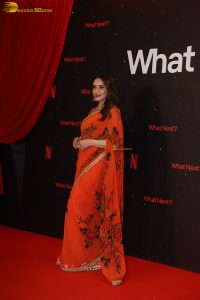 actress madhuri dixit beautiful in a orange red saree