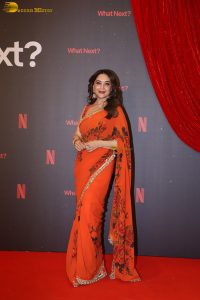 actress madhuri dixit beautiful in a orange red saree