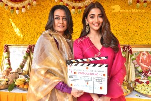 Namrata claps the first shot with Pooja Hegde for Mahesh Babu’s third film with Trivikram Srinivas