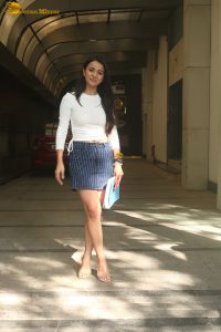 actress mahima makwana beautiful in a denim mini skirt