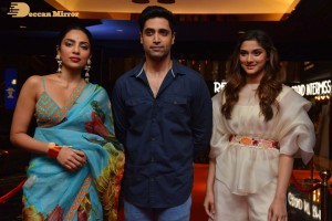 Adavi Sesh, Saiee Manjrekar and Sobhita Dhulipala attend the Teaser Launch Event of their upcoming movie Major