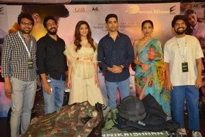Adavi Sesh, Saiee Manjrekar and Sobhita Dhulipala attend the Teaser Launch Event of their upcoming movie Major