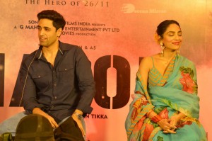 Adavi Sesh, Saiee Manjrekar and Sobhita Dhulipala attend the Teaser Launch Event of their upcoming movie Major