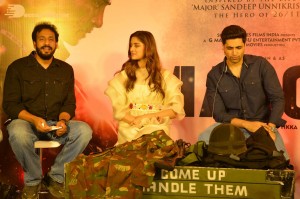 Adavi Sesh, Saiee Manjrekar and Sobhita Dhulipala attend the Teaser Launch Event of their upcoming movie Major