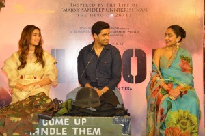 Adavi Sesh, Saiee Manjrekar and Sobhita Dhulipala attend the Teaser Launch Event of their upcoming movie Major
