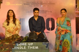 Adavi Sesh, Saiee Manjrekar and Sobhita Dhulipala attend the Teaser Launch Event of their upcoming movie Major