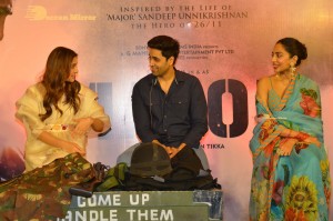 Adavi Sesh, Saiee Manjrekar and Sobhita Dhulipala attend the Teaser Launch Event of their upcoming movie Major