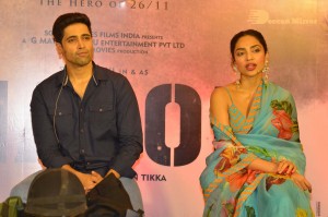 Adavi Sesh, Saiee Manjrekar and Sobhita Dhulipala attend the Teaser Launch Event of their upcoming movie Major
