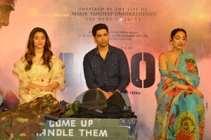 Adavi Sesh, Saiee Manjrekar and Sobhita Dhulipala attend the Teaser Launch Event of their upcoming movie Major