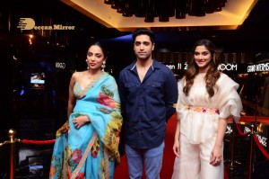 Adavi Sesh, Saiee Manjrekar and Sobhita Dhulipala attend the Teaser Launch Event of their upcoming movie Major