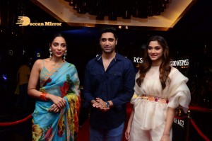 Adavi Sesh, Saiee Manjrekar and Sobhita Dhulipala attend the Teaser Launch Event of their upcoming movie Major