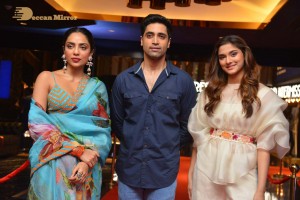 Adavi Sesh, Saiee Manjrekar and Sobhita Dhulipala attend the Teaser Launch Event of their upcoming movie Major