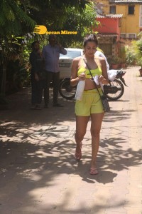 Actress Malaika Arora in green exercise clothing spotted outside her yoga class