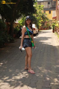 actress Malaika Arora in gym shorts and top