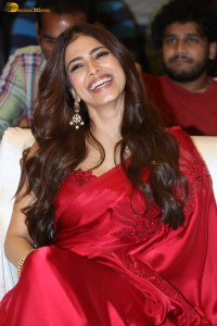 malavika mohanan beautiful in a red saree while attending a thangalaan function