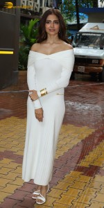 actress Malavika Mohanan stunning in a white shoulderless dress