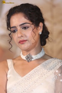 actress Malvi Malhotra beautiful in a white saree at a movie function