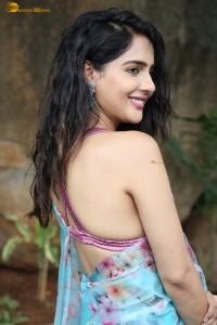 telugu heroine Malvi Malhotra beautiful in a white and pink saree