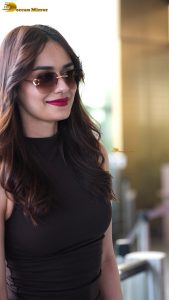 former miss world and bollywood actress manushi chhillar chic look in sunglasses at airport