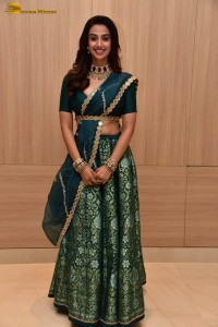 Meenakshi Chaudhary gorgeous in a green saree at a movie function