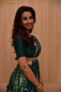 Meenakshi Chaudhary gorgeous in a green saree at a movie function