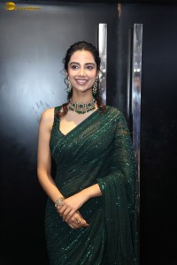 actress Meenakshi Chaudhary gorgeous in a green saree attending an event