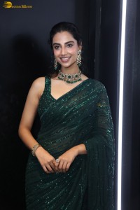 actress Meenakshi Chaudhary gorgeous in a green saree attending an event