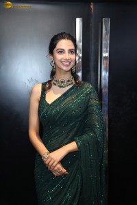 actress Meenakshi Chaudhary gorgeous in a green saree attending an event