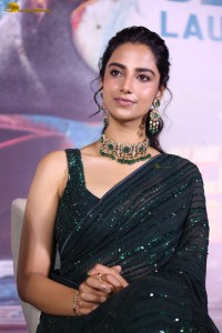 actress Meenakshi Chaudhary gorgeous in a green saree attending an event