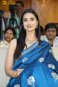 actress Meenakshi Chaudhary dazzles in a blue saree at a function