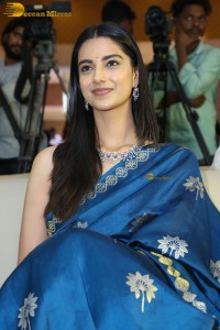 actress Meenakshi Chaudhary dazzles in a blue saree at a function