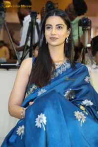 actress Meenakshi Chaudhary dazzles in a blue saree at a function