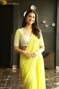 actress Meenakshi Chaudhary beautiful in a yellow saree