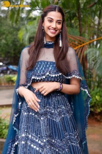 Telugu Actress Meenakshi Chaudhary in a blue dress