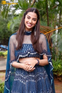 Telugu Actress Meenakshi Chaudhary in a blue dress