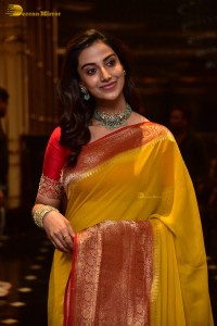 Indian Actress Meenakshi Chaudhary in a yellow saree