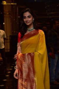 Indian Actress Meenakshi Chaudhary in a yellow saree