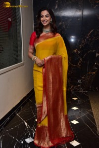 Indian Actress Meenakshi Chaudhary in a yellow saree
